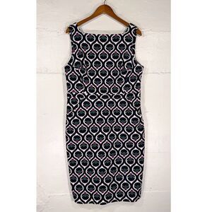 Boden Printed Sheath Dress UK 18R US 14R Navy Geometric Midi Pockets